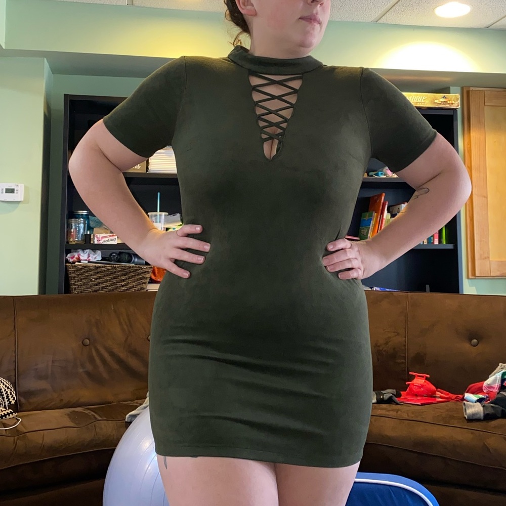 Forever 21 Forest Green Mini Dress with criss cross cleavage